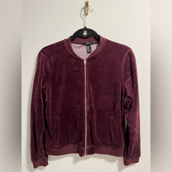 Forever 21 maroon velour thin bomber jacket. Size M - Picture 1 of 5